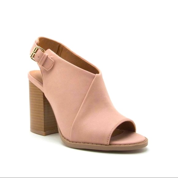 blush sling back open toe chunky heel bootie - Picture 2 of 8